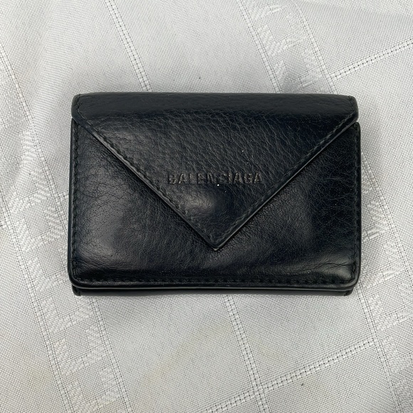 Balenciaga Papier Black Leather Compact Trifold Wallet Envelope Mini - Picture 1 of 15